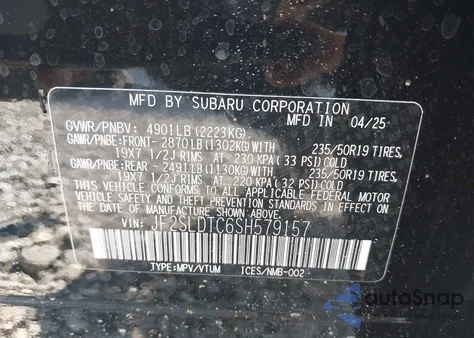 2025 Subaru Forester Touring from USA, damaged, VIN JF2SLDTC6SH579157